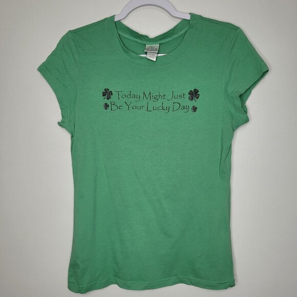 Fashion Bug Tops - Vintage y2k Fashion Bug green St Patrick's Day clover lucky short sleeve XL